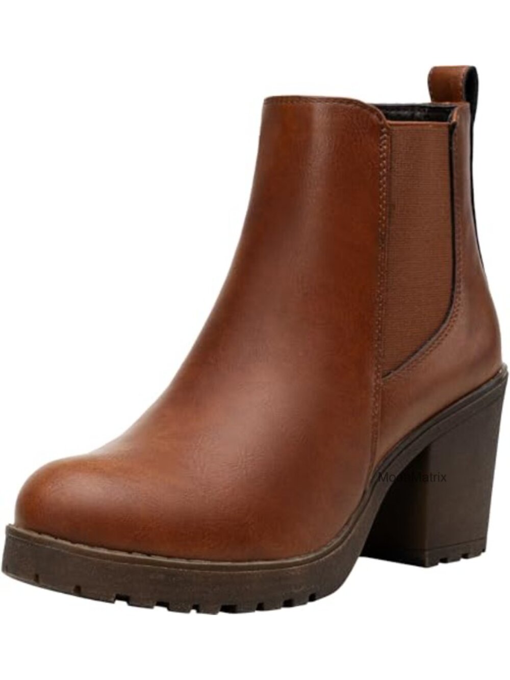 Faux Leather Platform Chelsea Ankle Boots Chunky Block Heel Booties